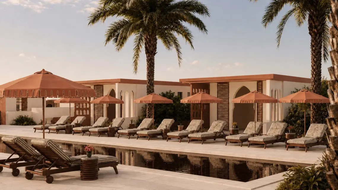 Architectural render of shared pool sunset in Chaweng Noi, Koh Samui