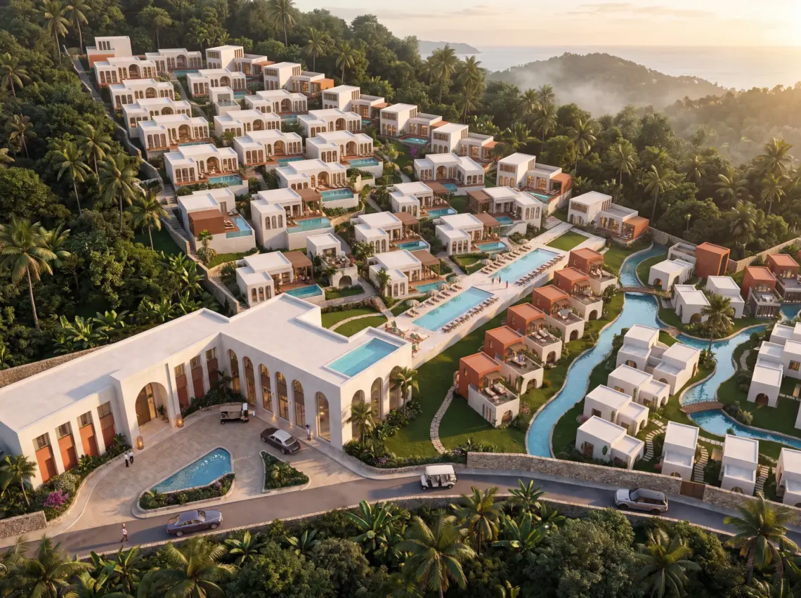 Architectural render of proposed estate overview in Chaweng Noi, Koh Samui