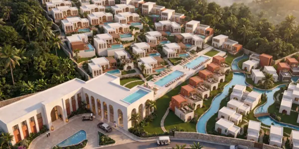 Architectural render of proposed estate overview in Chaweng Noi, Koh Samui