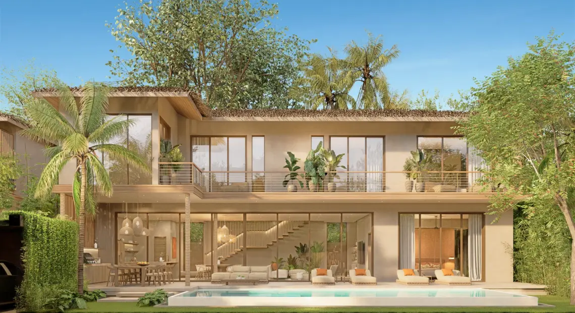 Contemporary five bedroom pool villa in Maenam, Koh Samui — exterior rendering