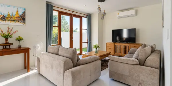 Living room overview at the 4 bedroom pool villa in Plai Laem, Koh Samui