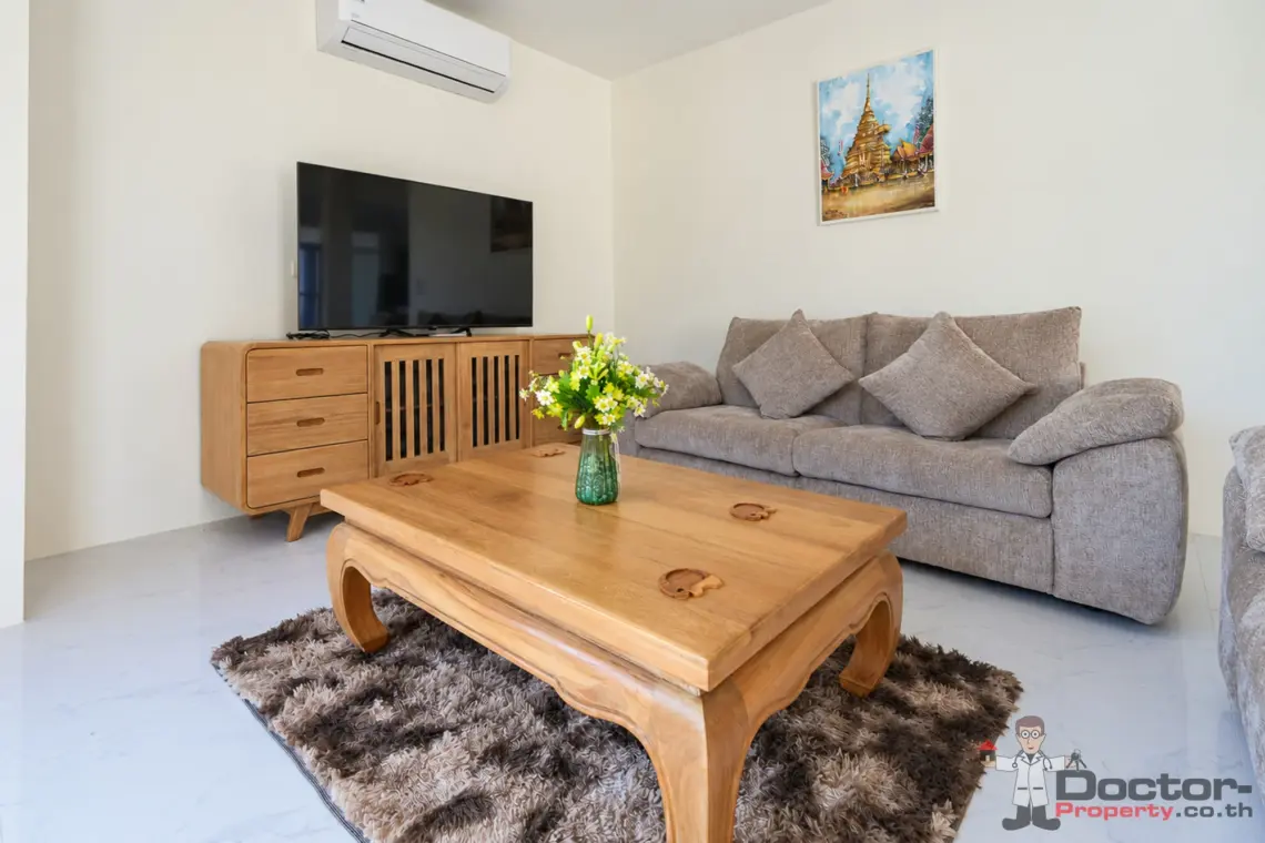 Sofa and television area at the 4 bedroom pool villa in Plai Laem, Koh Samui