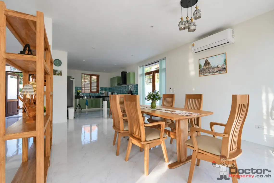 Dining towards kitchen at the 4 bedroom pool villa in Plai Laem, Koh Samui