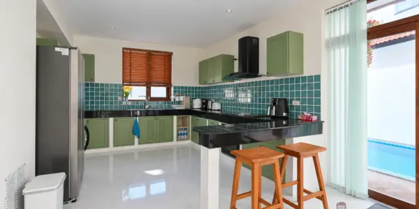 Kitchen and breakfast bar at the 4 bedroom pool villa in Plai Laem, Koh Samui