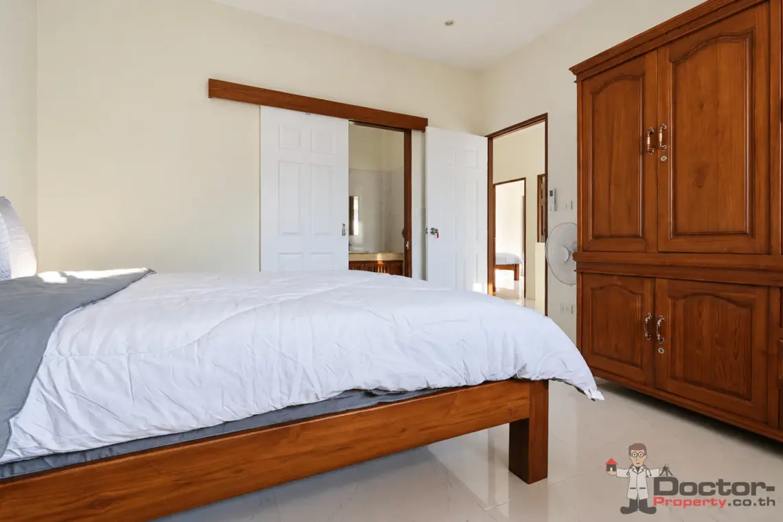 Bedroom reverse view at the 4 bedroom pool villa in Plai Laem, Koh Samui