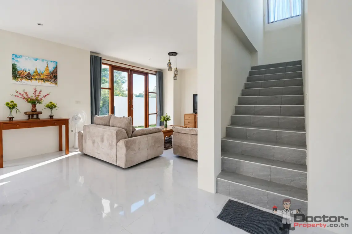 Stairs beside living room at the 4 bedroom pool villa in Plai Laem, Koh Samui