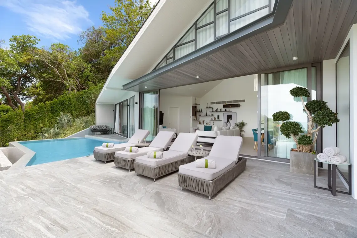 Pool terrace beside the sea view villa