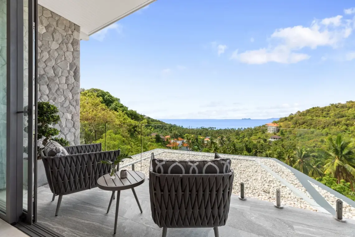 Balcony seating overlooking the sea
