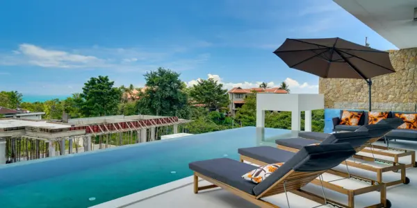 Infinity pool and terrace overlooking the sea