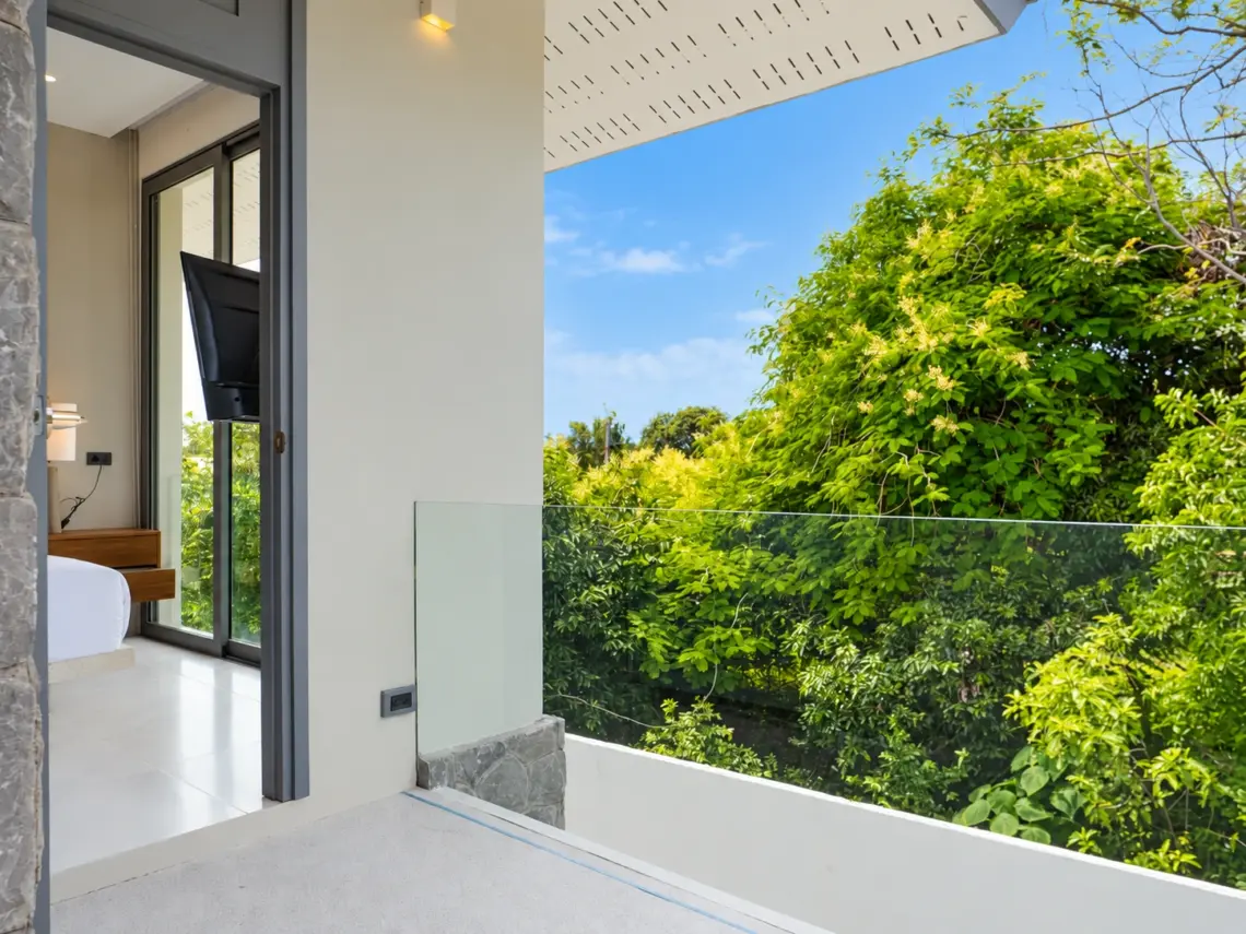 Balcony glass at a completed showcase duplex villa in Bo Phut, Koh Samui