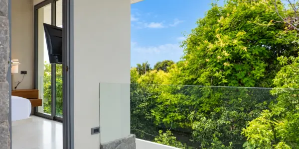 Balcony glass at a completed showcase duplex villa in Bo Phut, Koh Samui