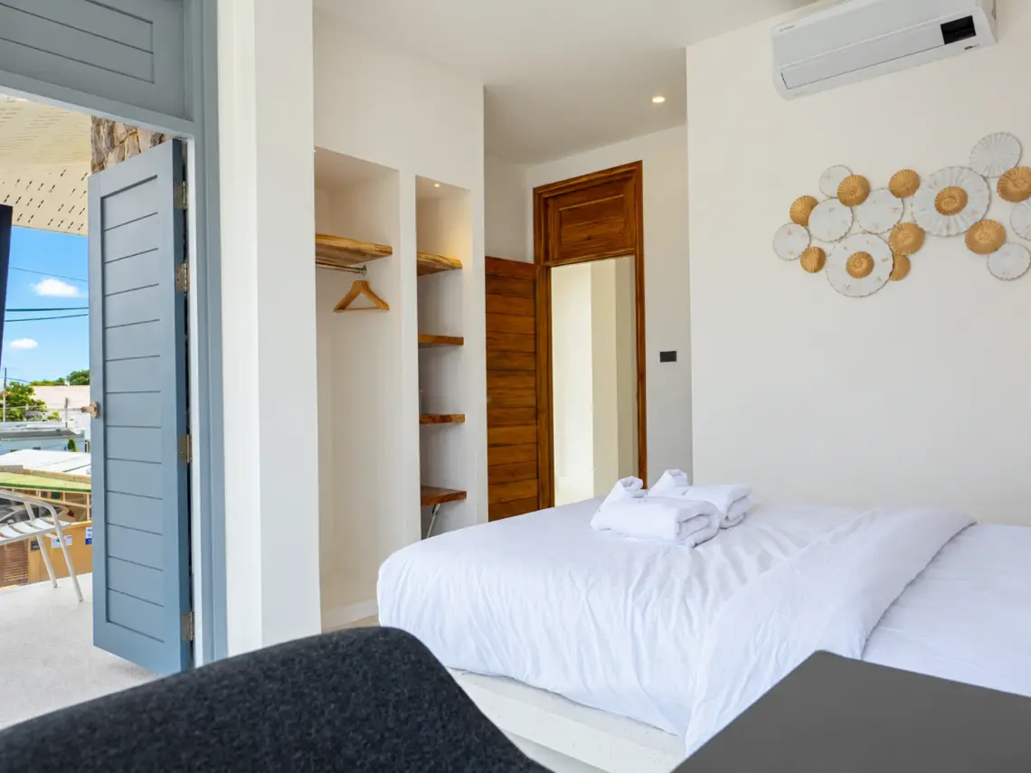 Bedroom balcony at a completed showcase duplex villa in Bo Phut, Koh Samui