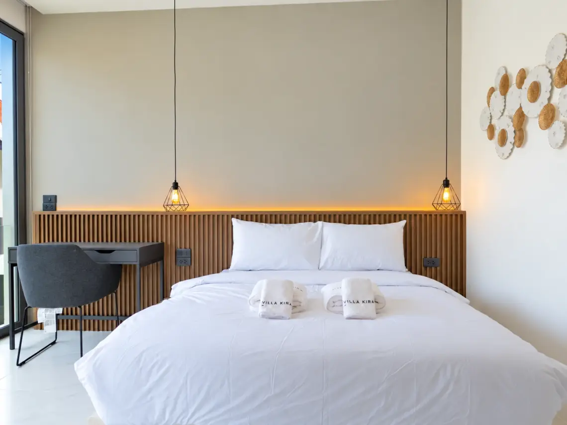 Bedroom desk at a completed showcase duplex villa in Bo Phut, Koh Samui