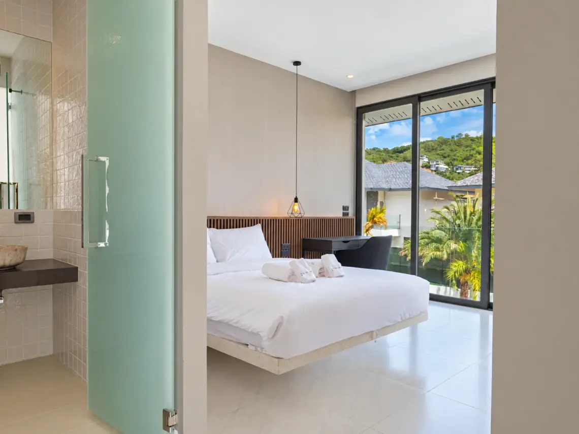 Bedroom ensuite at a completed showcase duplex villa in Bo Phut, Koh Samui
