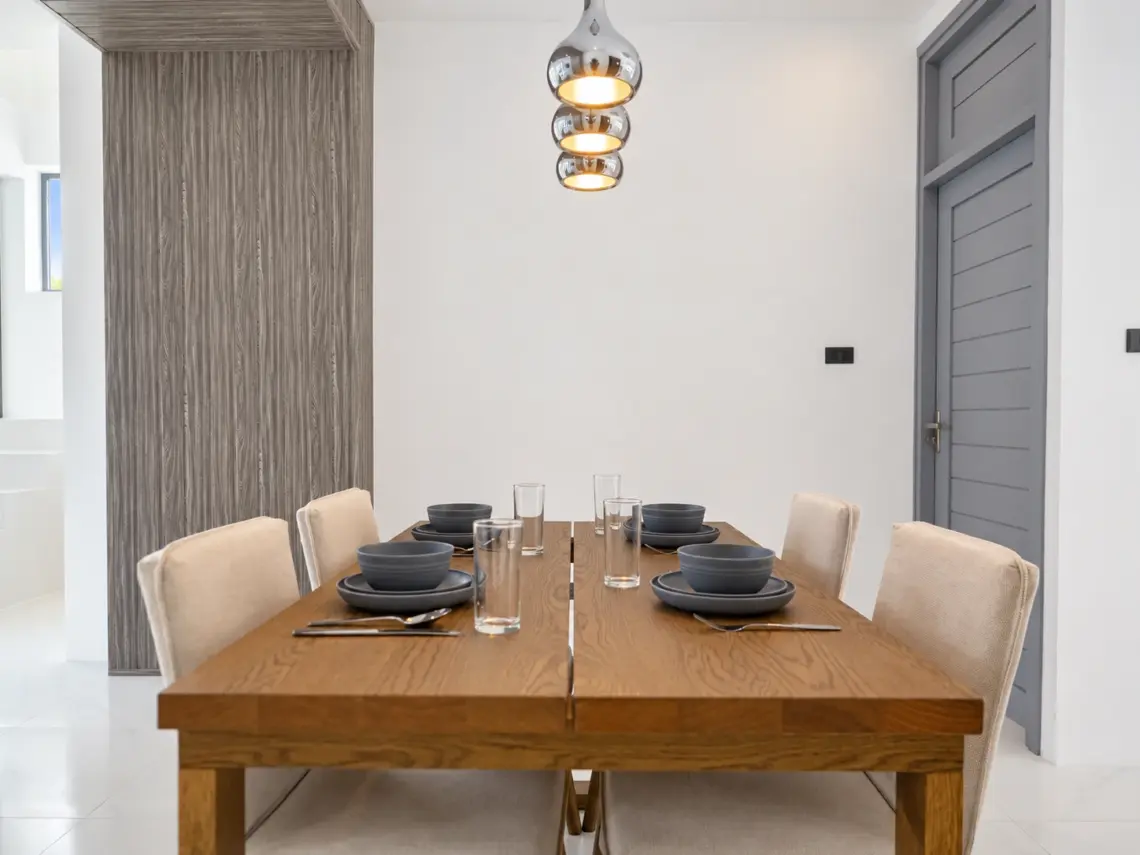 Dining pendant at a completed showcase duplex villa in Bo Phut, Koh Samui