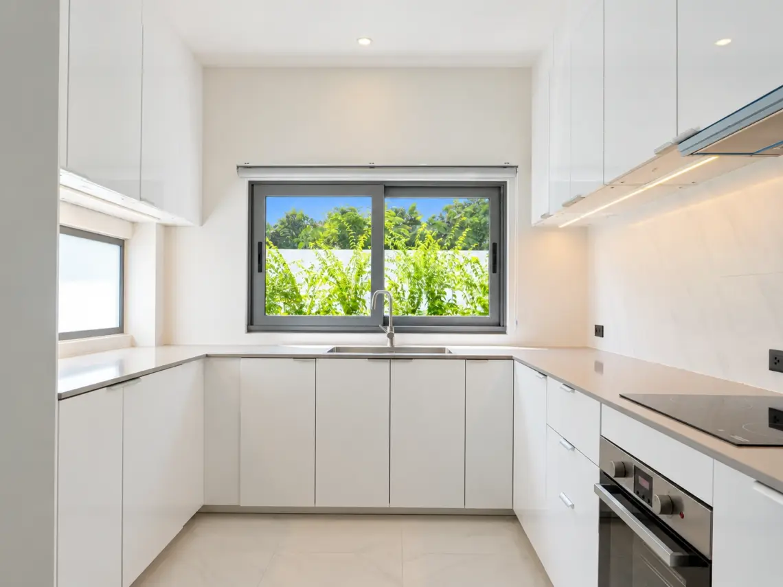 Fitted kitchen at a completed showcase duplex villa in Bo Phut, Koh Samui