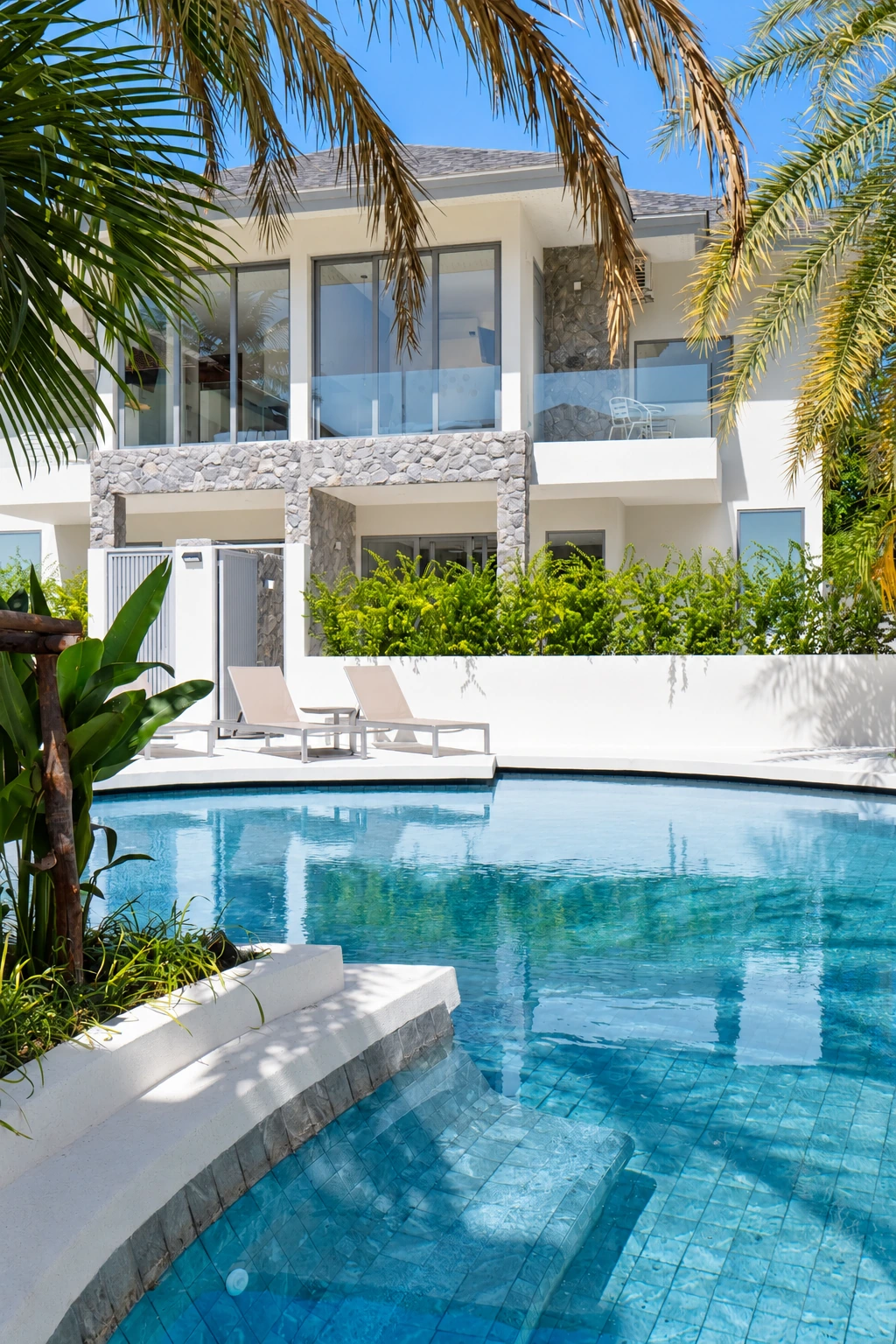 Pool garden at a completed showcase duplex villa in Bo Phut, Koh Samui