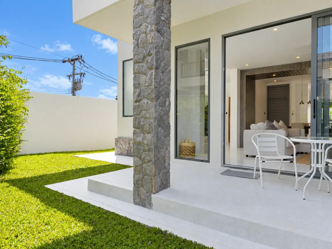Terrace garden at a completed showcase duplex villa in Bo Phut, Koh Samui