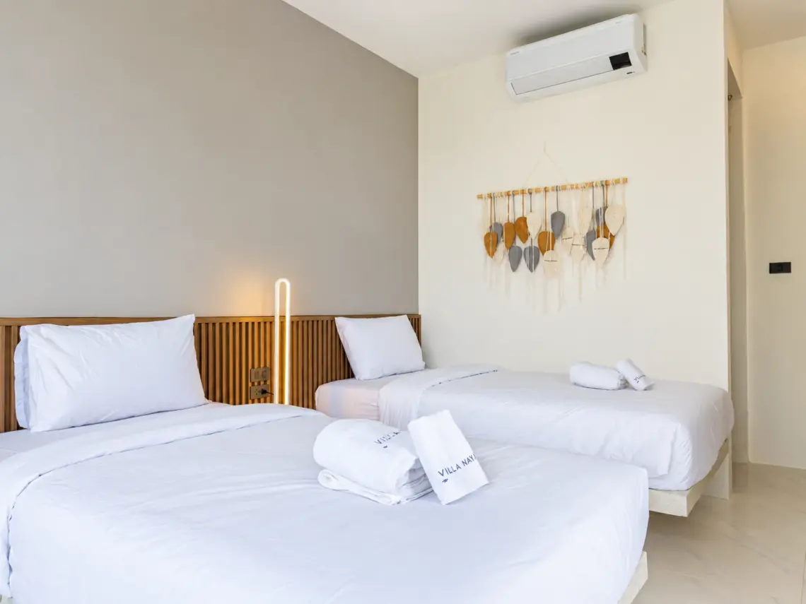 Twin bedroom 2 at a completed showcase duplex villa in Bo Phut, Koh Samui