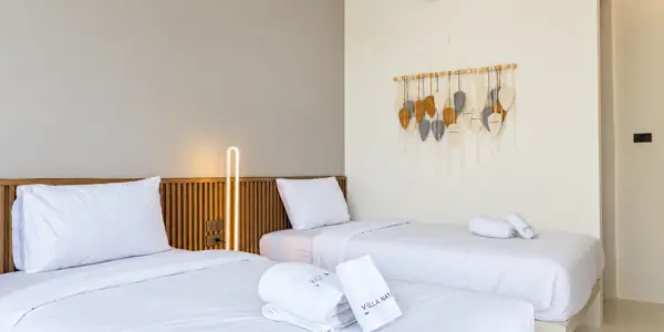 Twin bedroom 2 at a completed showcase duplex villa in Bo Phut, Koh Samui