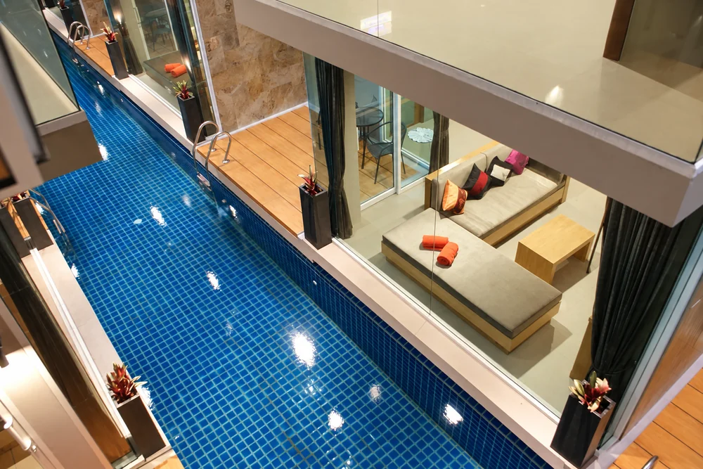Pool and lounge from above at a boutique hotel in Bang Rak, Koh Samui