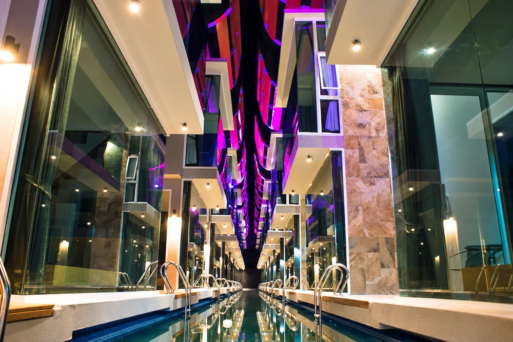 Pool at night at a boutique hotel in Bang Rak, Koh Samui