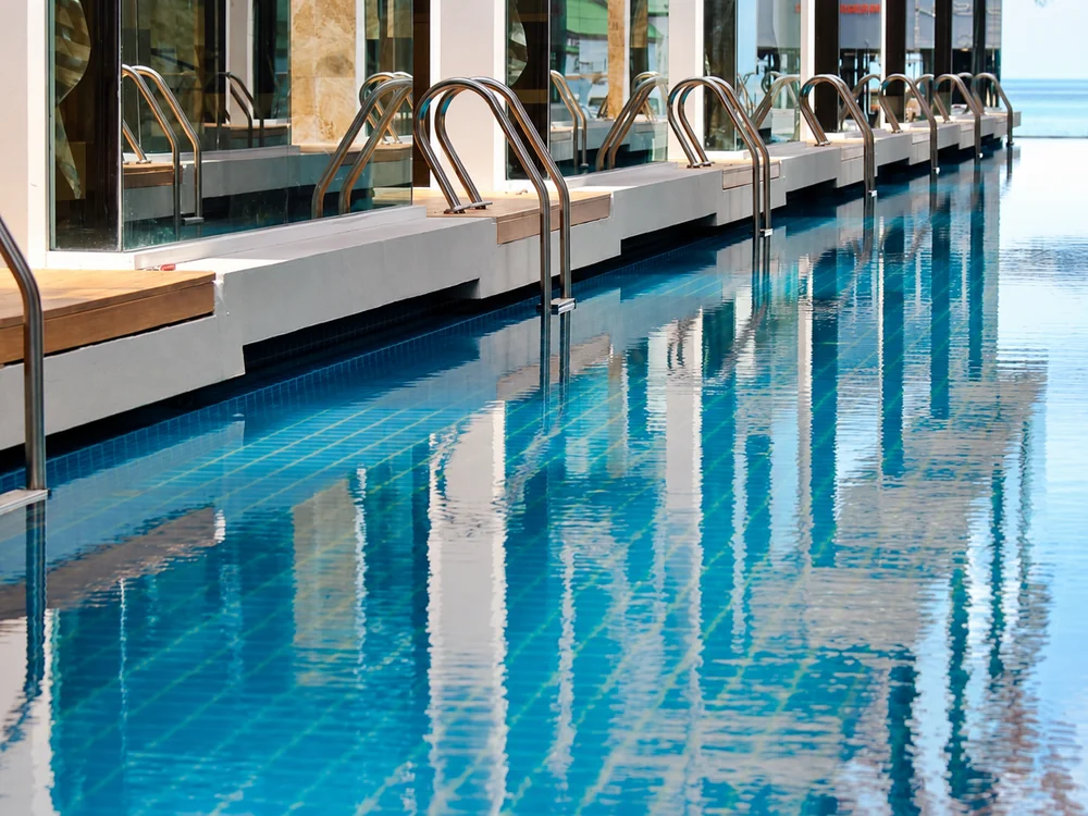 Pool reflections wide at a boutique hotel in Bang Rak, Koh Samui