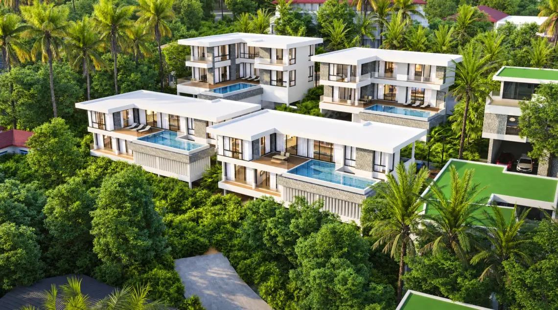 Development overview architectural render in Plai Laem, Koh Samui