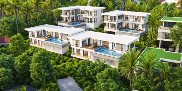 Development overview architectural render in Plai Laem, Koh Samui