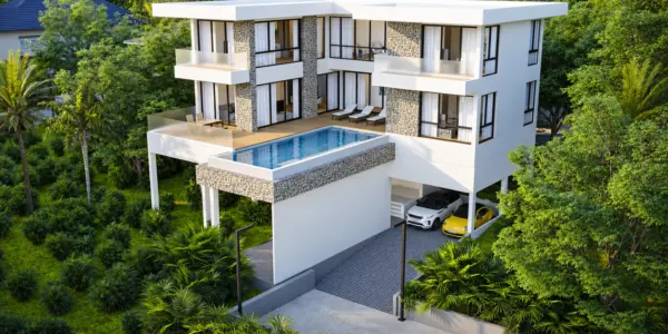Villa E exterior architectural render in Plai Laem, Koh Samui