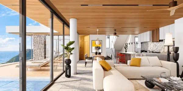 Living room architectural render in Plai Laem, Koh Samui