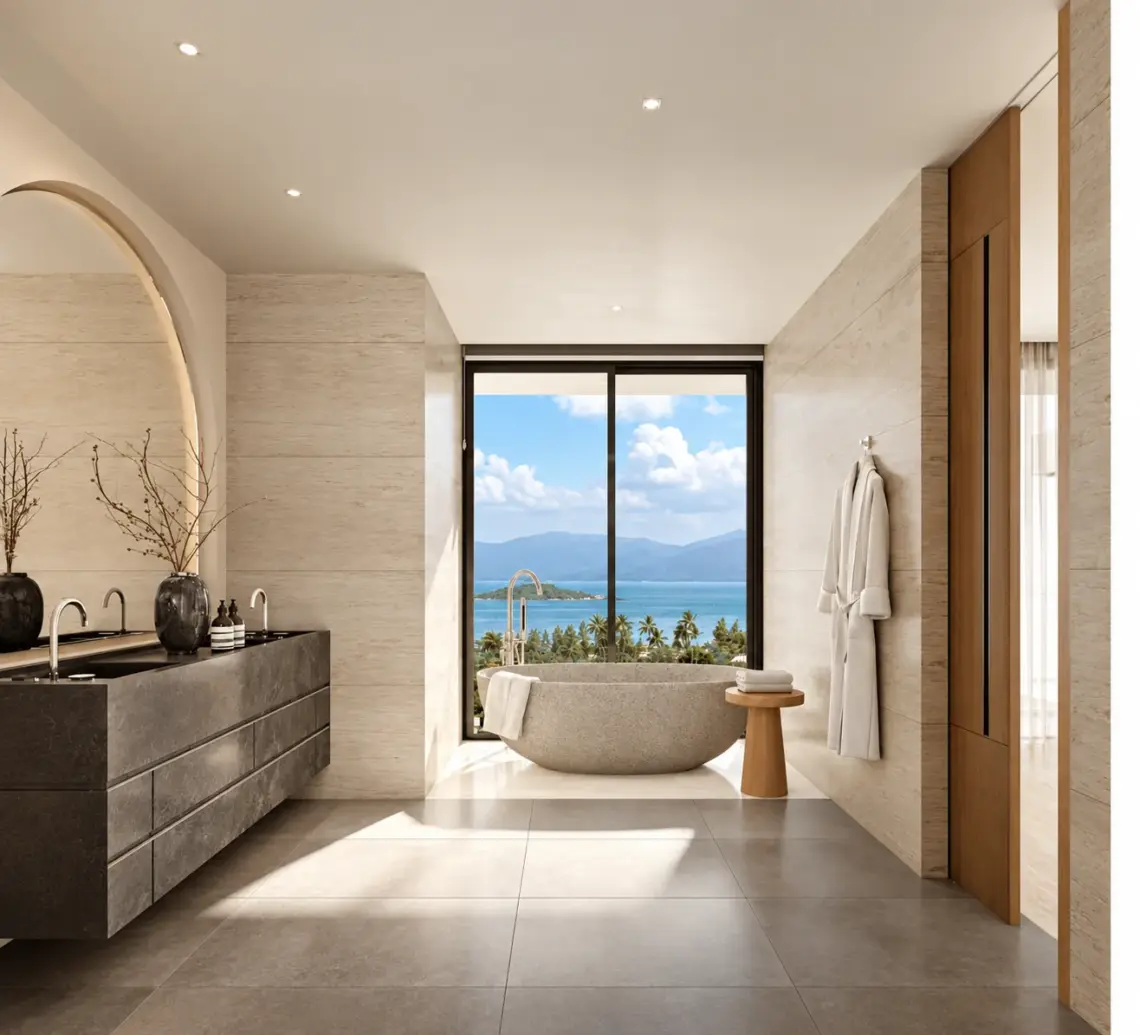 Bathroom architectural render in Plai Laem, Koh Samui