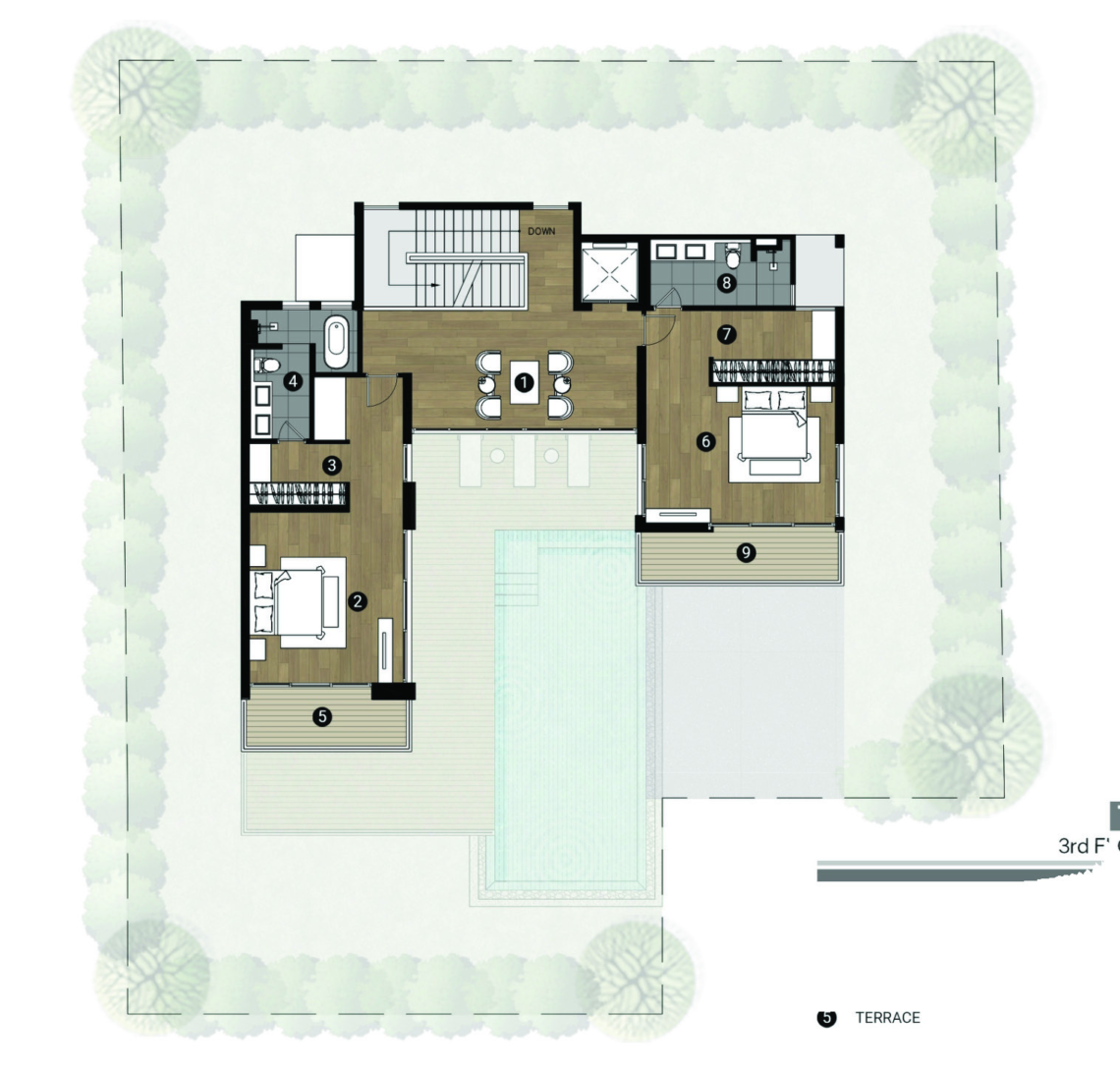 Villa E third floor plan in Plai Laem, Koh Samui
