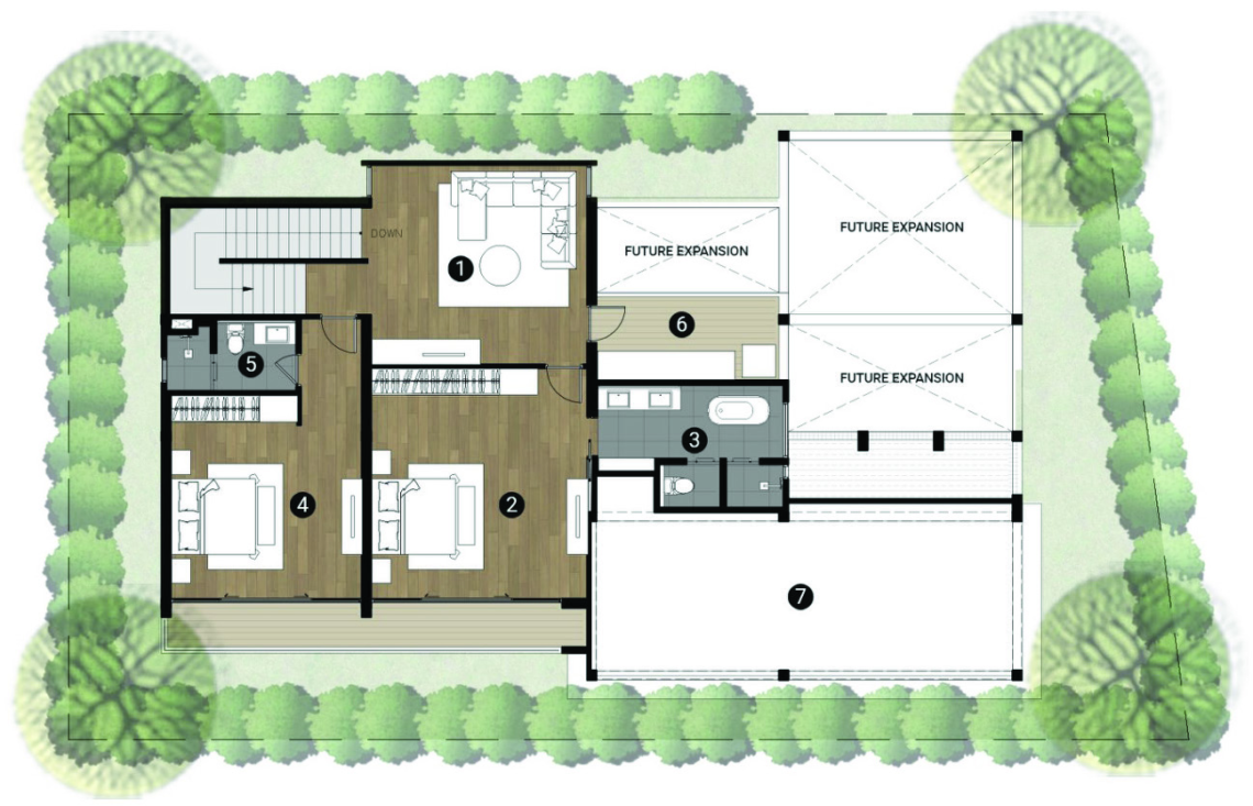 Villa F2 basement floor plan in Plai Laem, Koh Samui