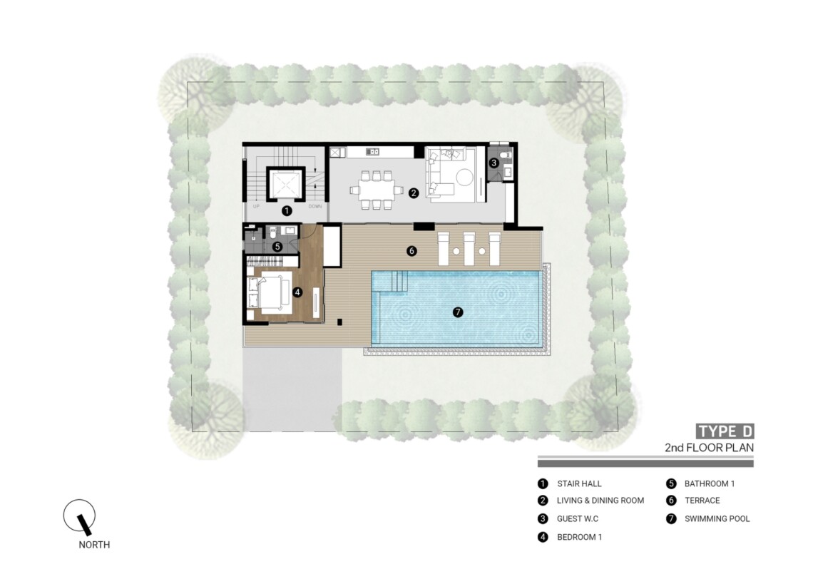 Villa D – Second floor plan (sold) in Plai Laem, Koh Samui