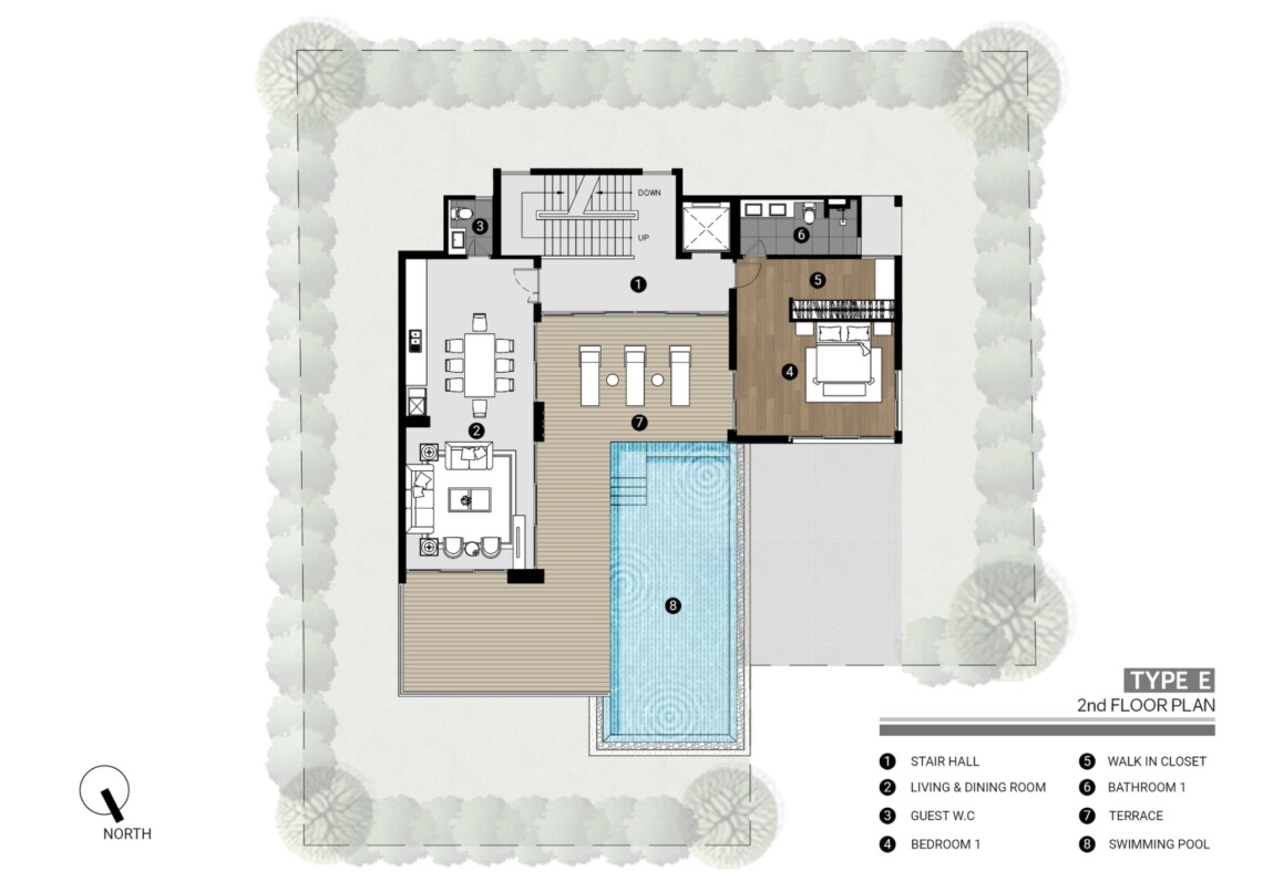 Villa E – Second floor plan in Plai Laem, Koh Samui