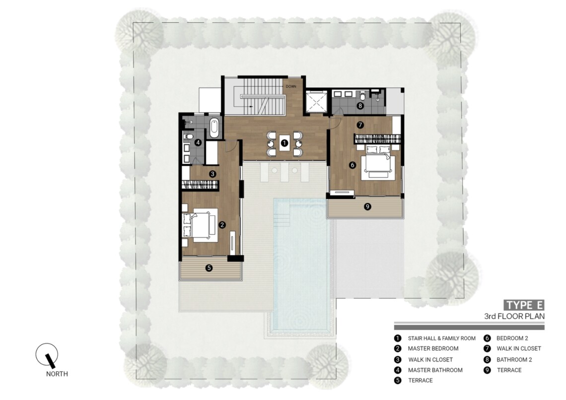 Villa E – Third floor plan in Plai Laem, Koh Samui