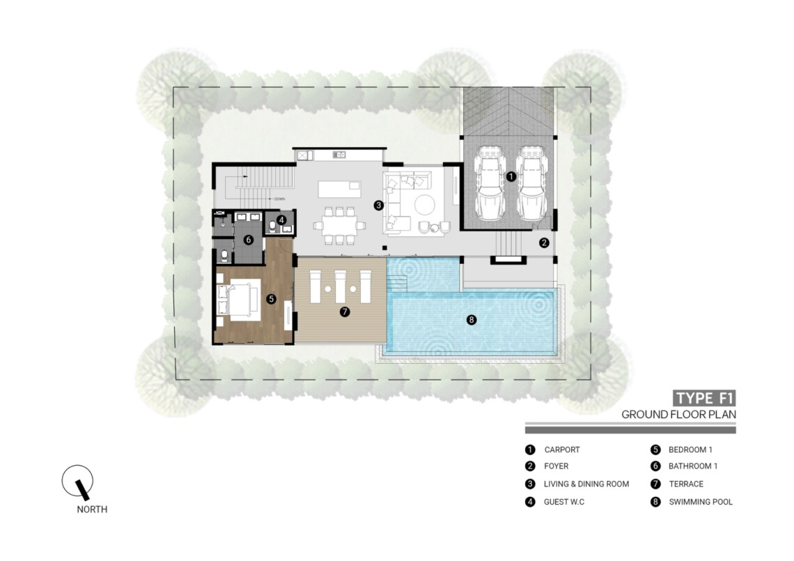 Villa F1 – Ground floor plan in Plai Laem, Koh Samui