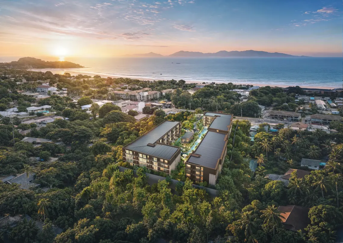 Artist’s impression: Development aerial view at condos near Fisherman’s Village, Koh Samui