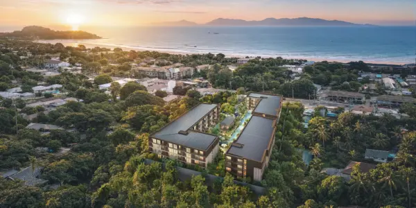 Artist’s impression: Development aerial view at condos near Fisherman’s Village, Koh Samui