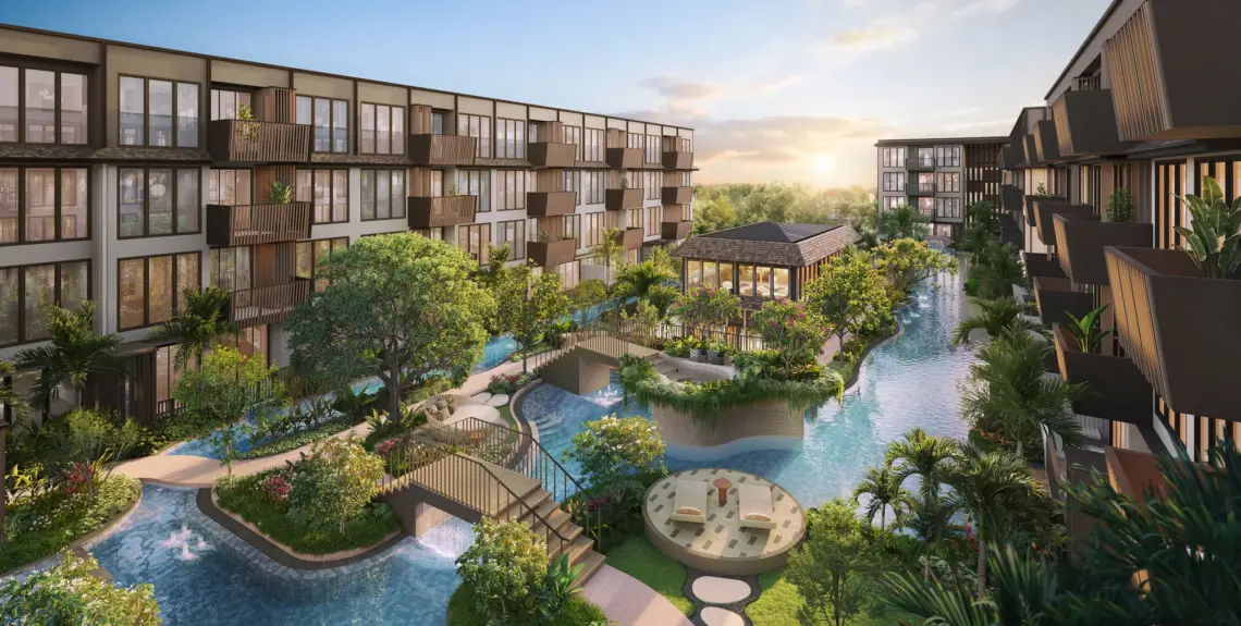 Artist’s impression: Communal lagoon pool at condos near Fisherman’s Village, Koh Samui