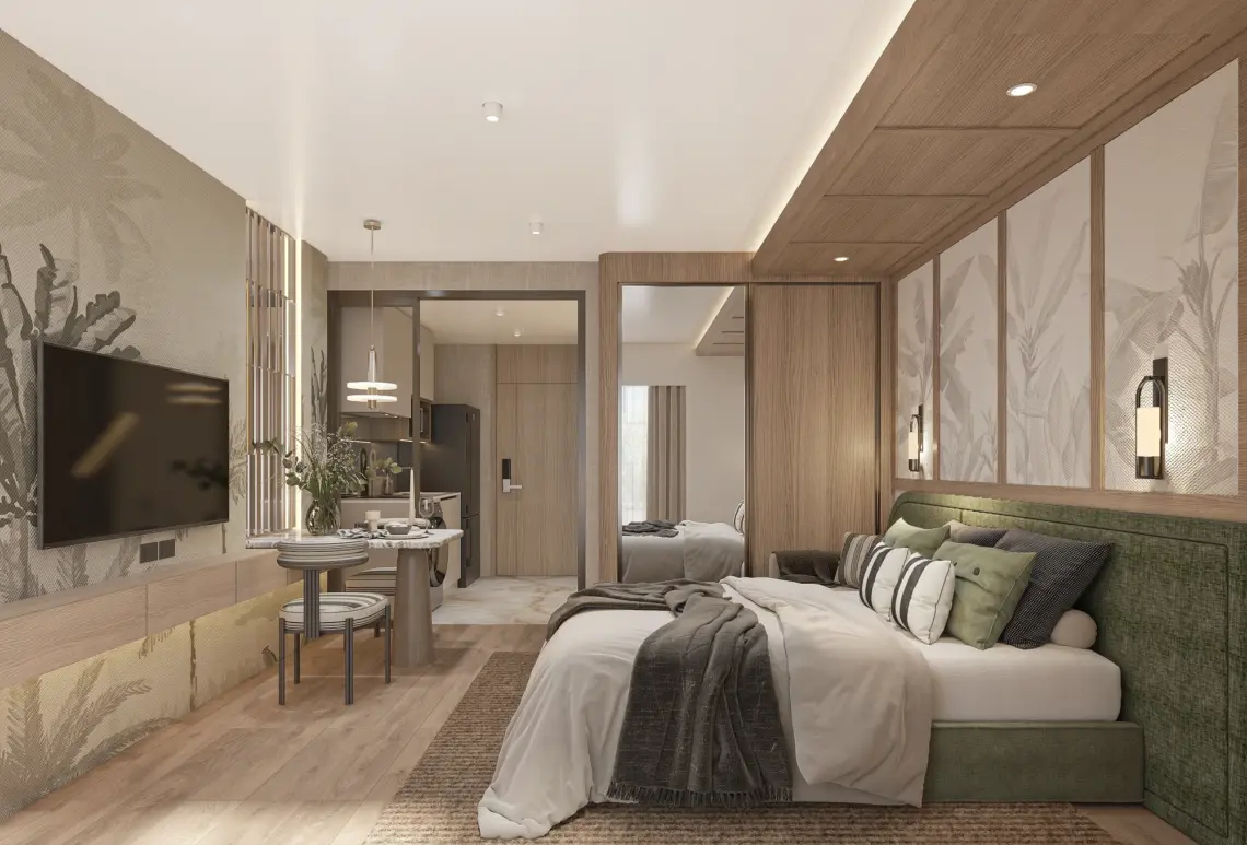 Artist’s impression: Studio interior at condos near Fisherman’s Village, Koh Samui