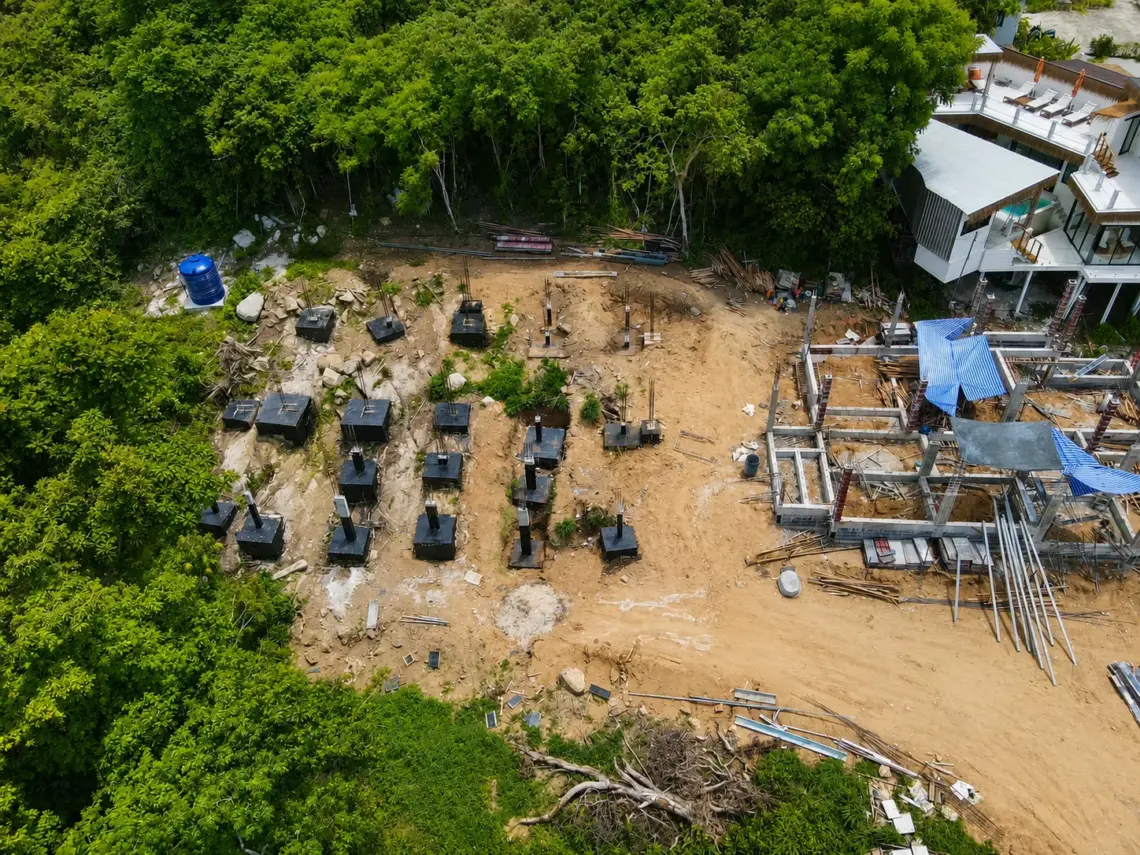 Eden Rise villa construction update labelled July 1st, showing foundations and structural work.
