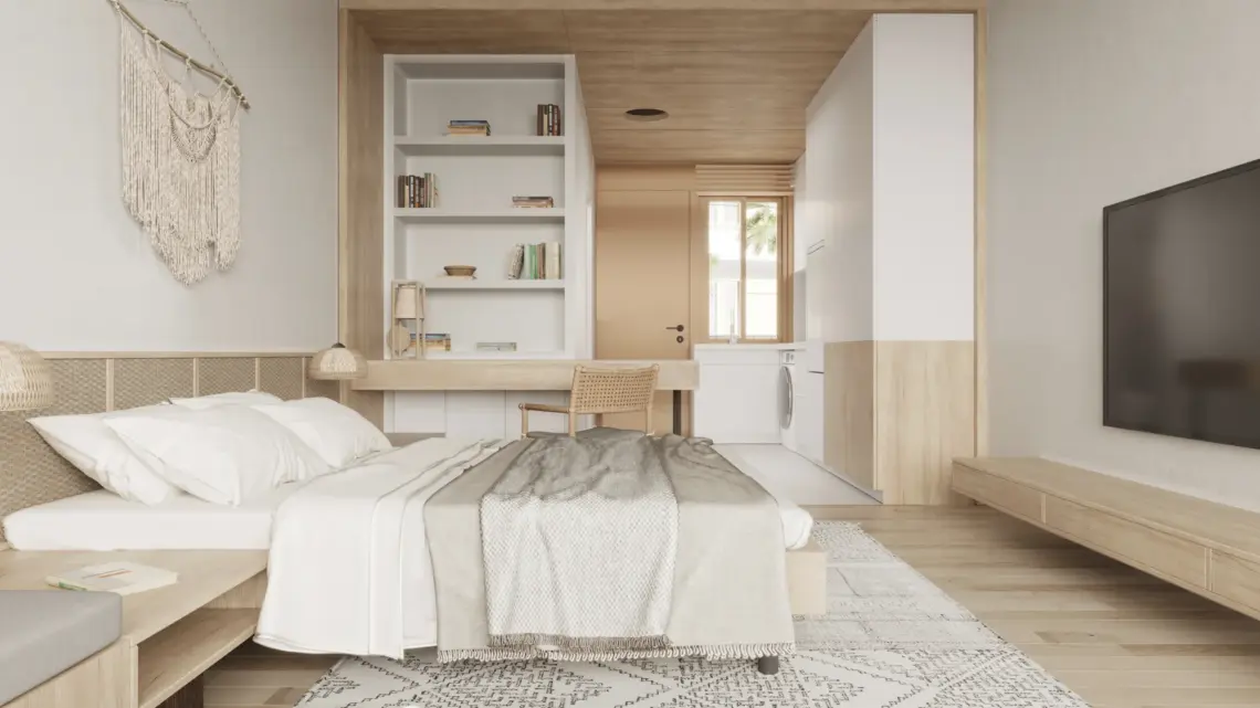 Studio sleeping area — architectural render