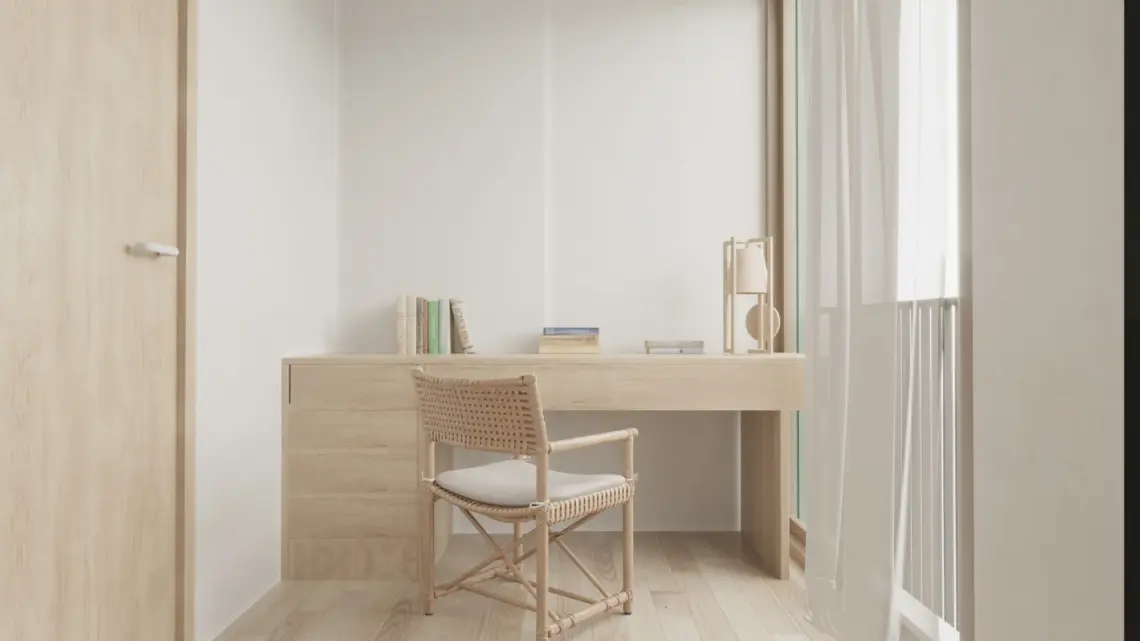 Larger apartment study area — architectural render